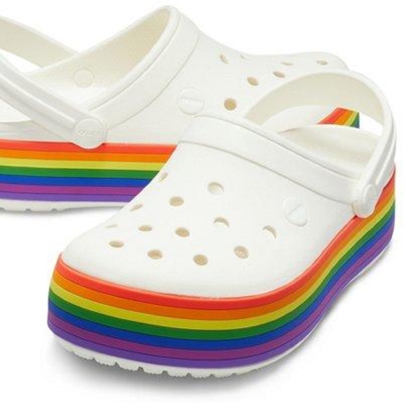 crocs white with rainbow